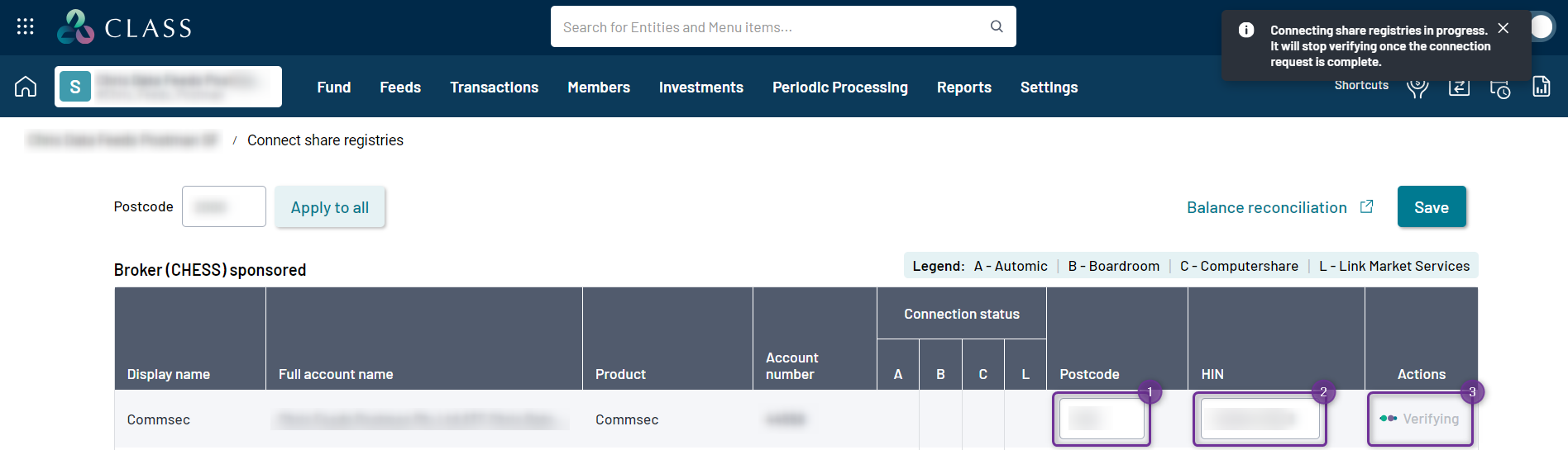 Connect share registries – Class Support