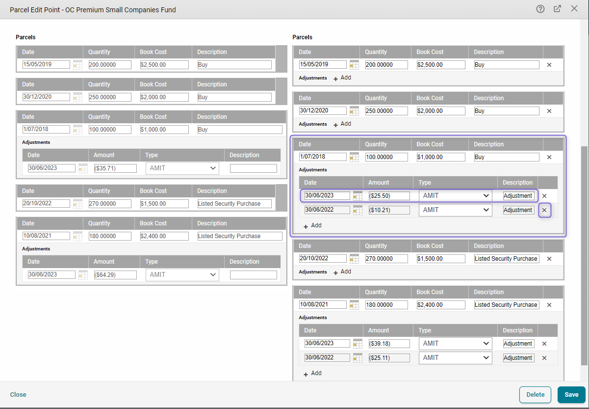 AMIT Cost Base Adjustment Reallocation Class Support