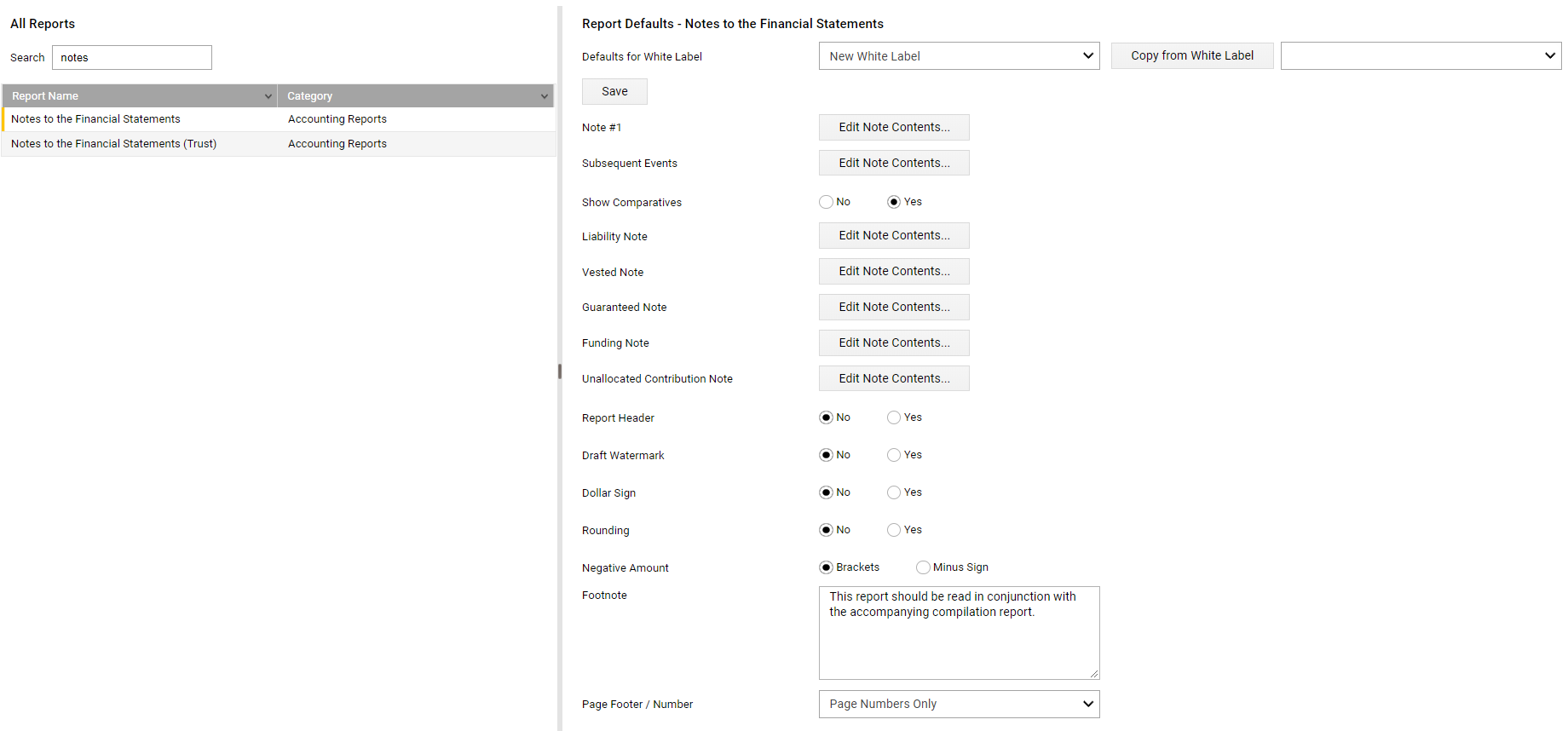 Reporting Defaults – Class Support