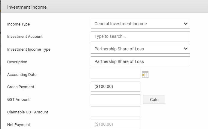 Processing a loss distribution from a partnership – Class Support