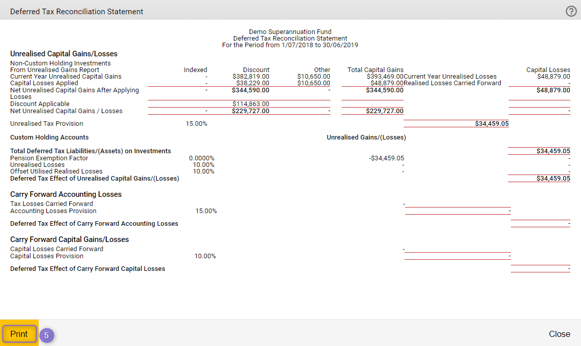 Deferred Tax Reconciliation Statement Class Support