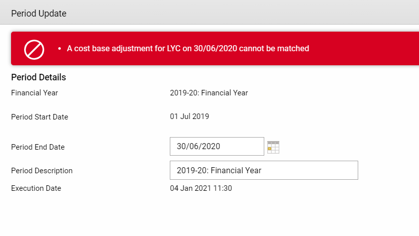 Period Update Error A Cost Base Adjustment Cannot Be Matched Class 