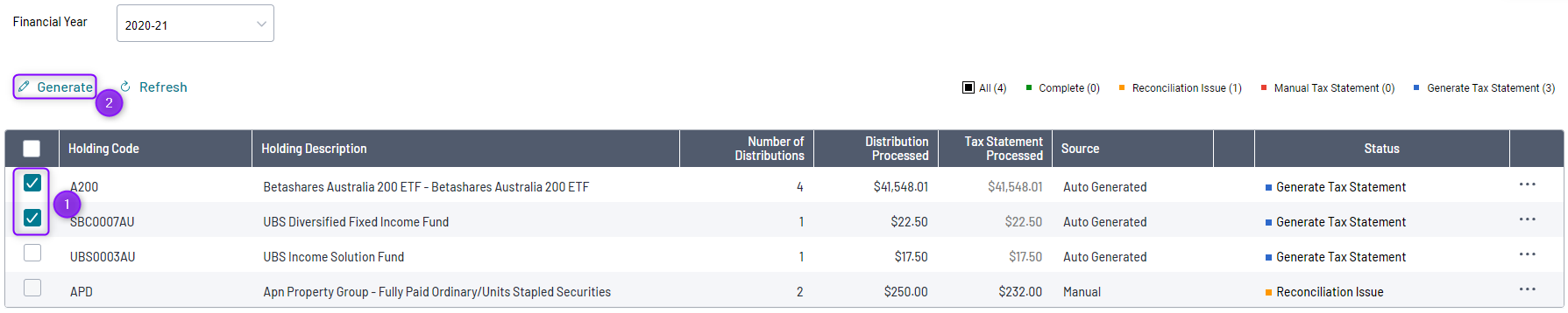 Tax Statement Console – Class Support