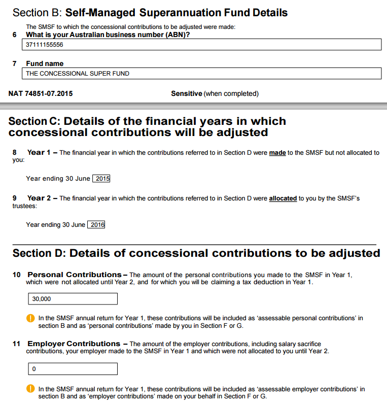 Example of Contribution Reserve and Request to Adjust Concessional